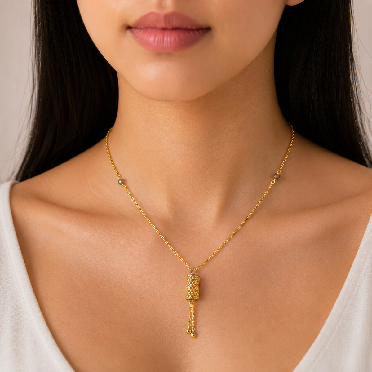 Gold Mesh Tassel Necklace