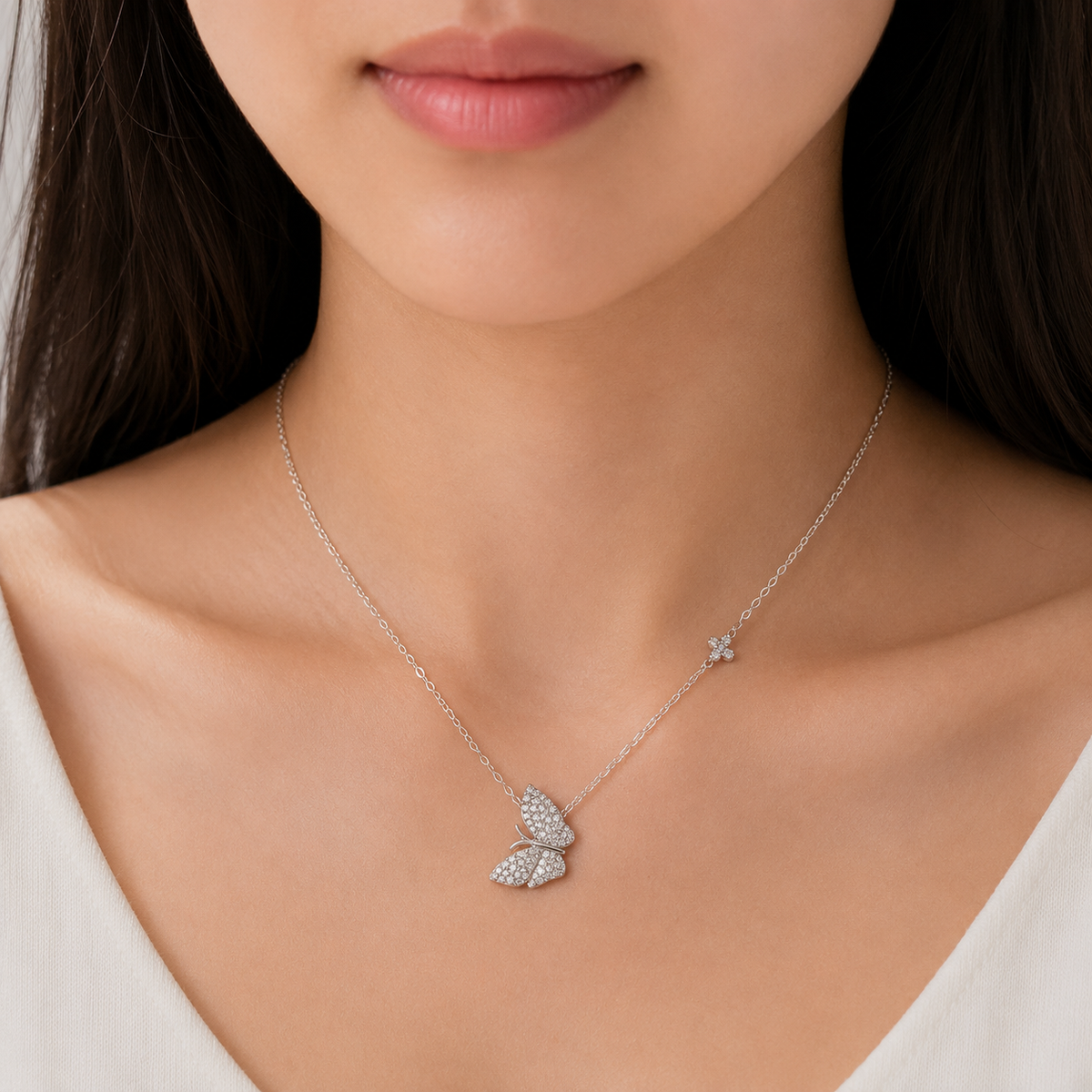 Crystal Butterfly Pendant Necklac