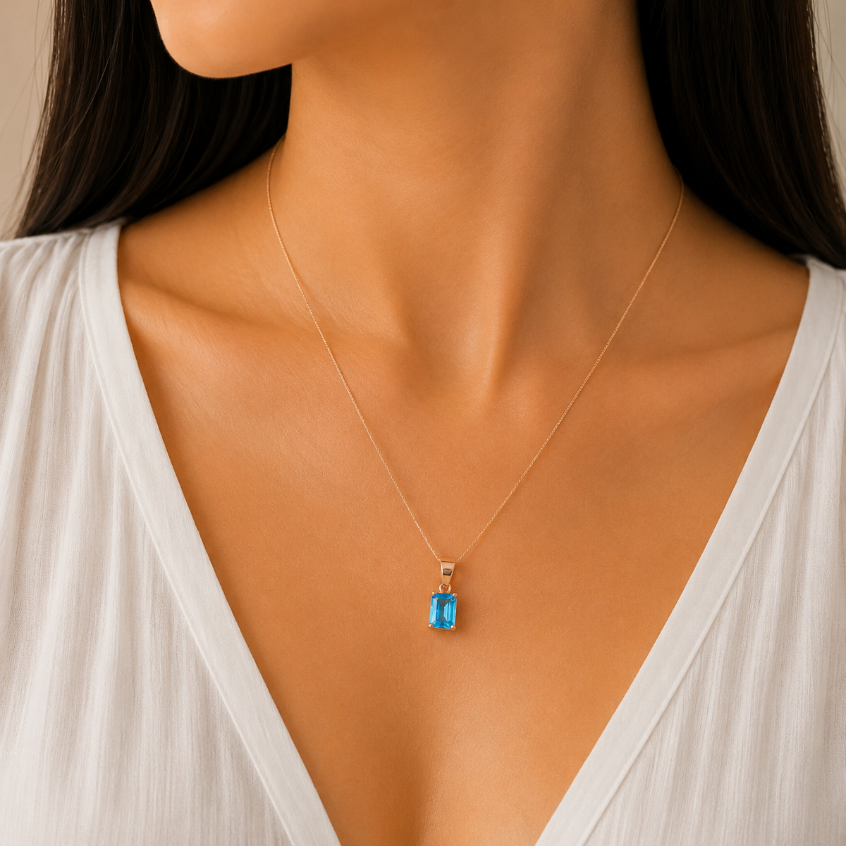 Black Emerald-Cut Stone Pendant