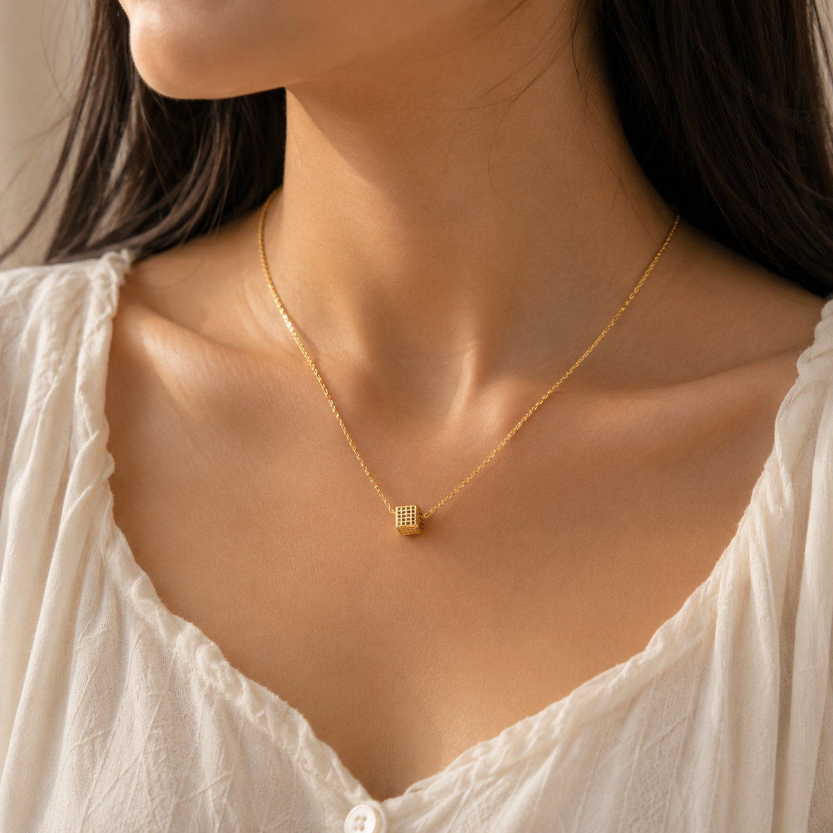 Cube Yellow Silver Necklace