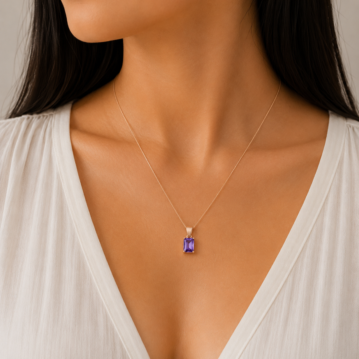 Black Emerald-Cut Stone Pendant
