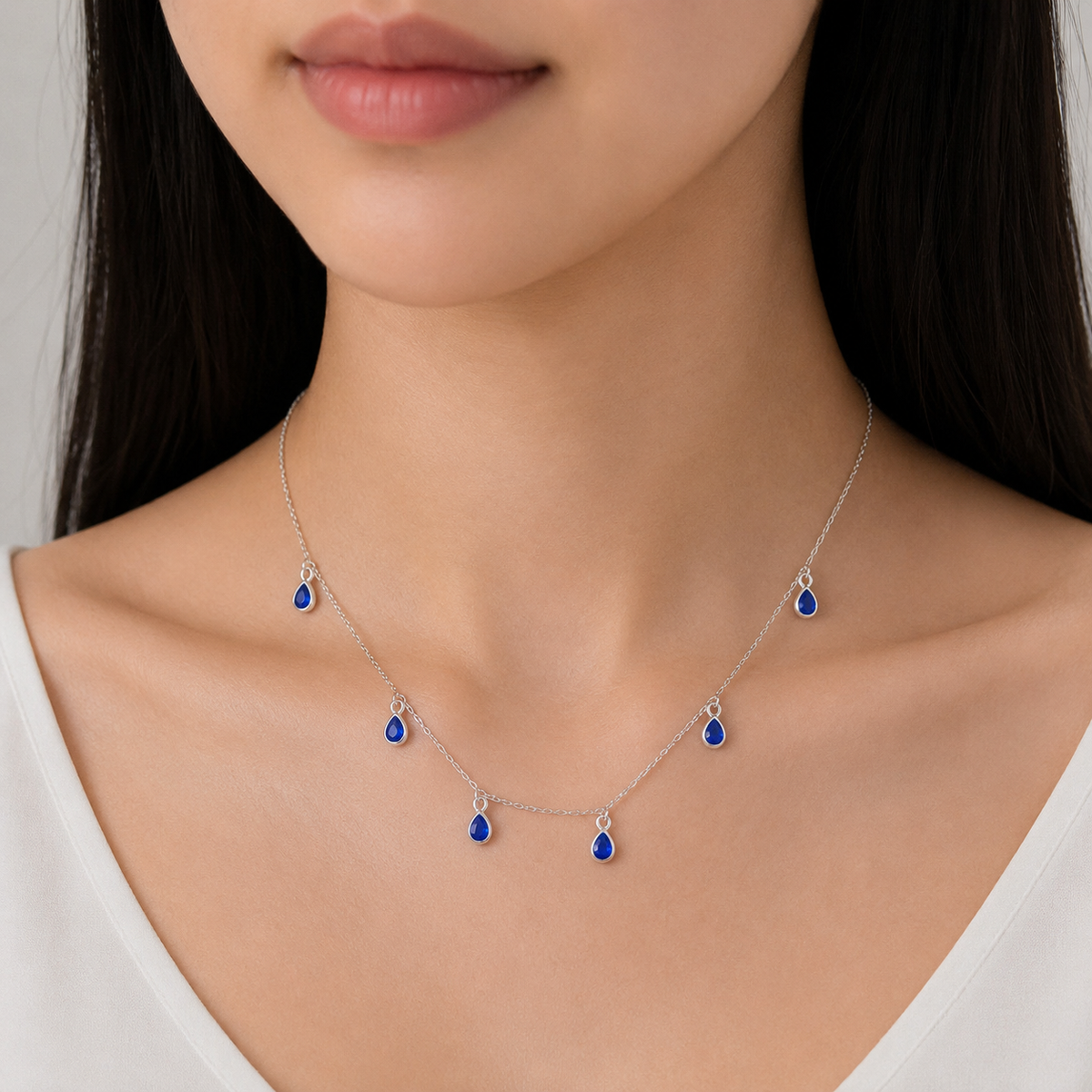 Blue Teardrop Drop Necklace