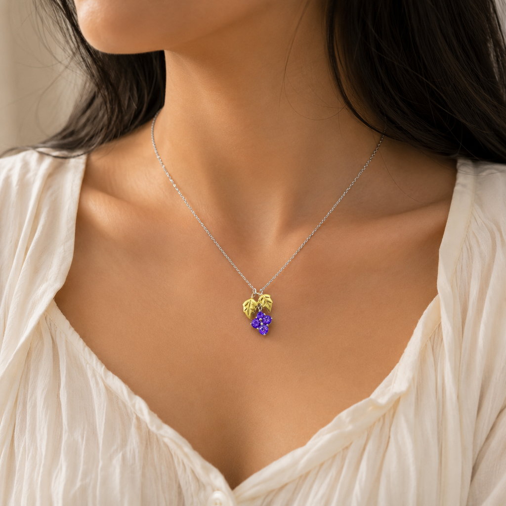 Purple Grape Silver Necklace