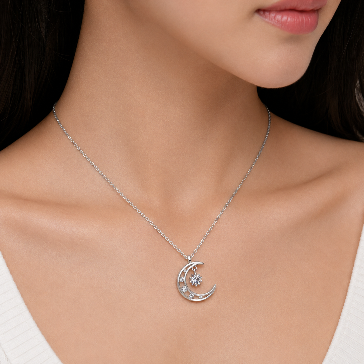 Crystal Crescent Moon Necklace