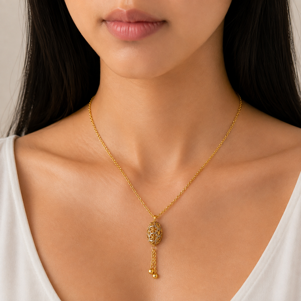 Gold Oval Mesh Tassel Necklace