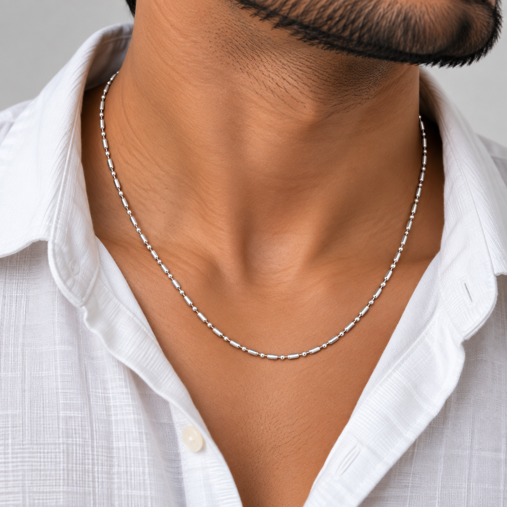 Bead & Bar Silver Chain