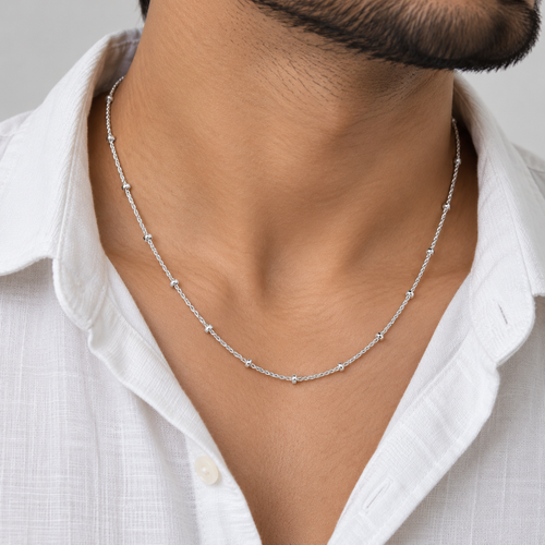 Beaded Twist Silver Chain