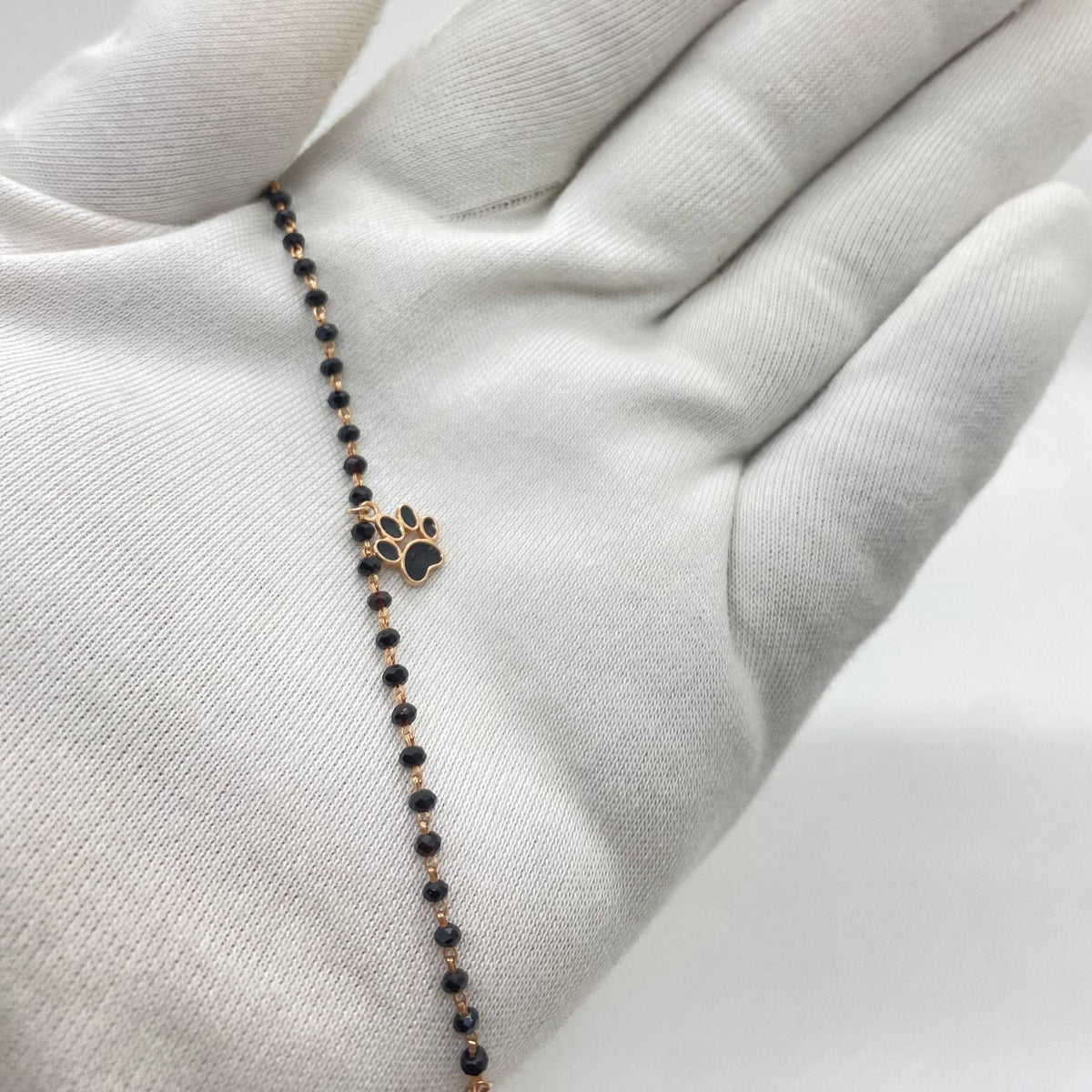 Black Beaded Paw Charm Bracelet