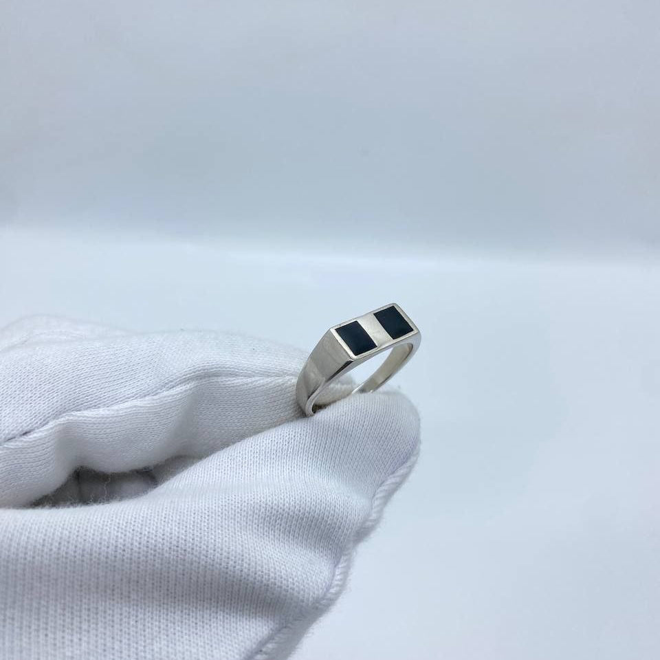 Black Double Inlay Silver Men’s Ring