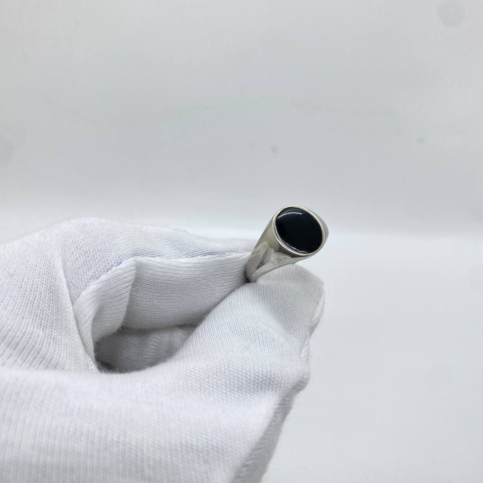 Black Oval Stone Silver Men’s Ring