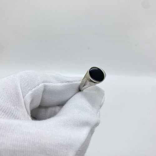 Black Oval Stone Silver Men’s Ring