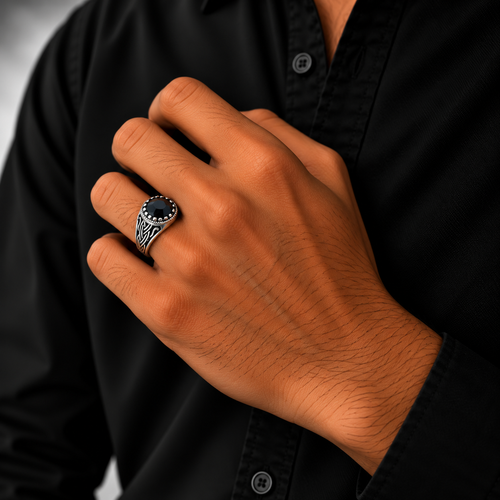Black Oval Vintage Silver Men’s Ring