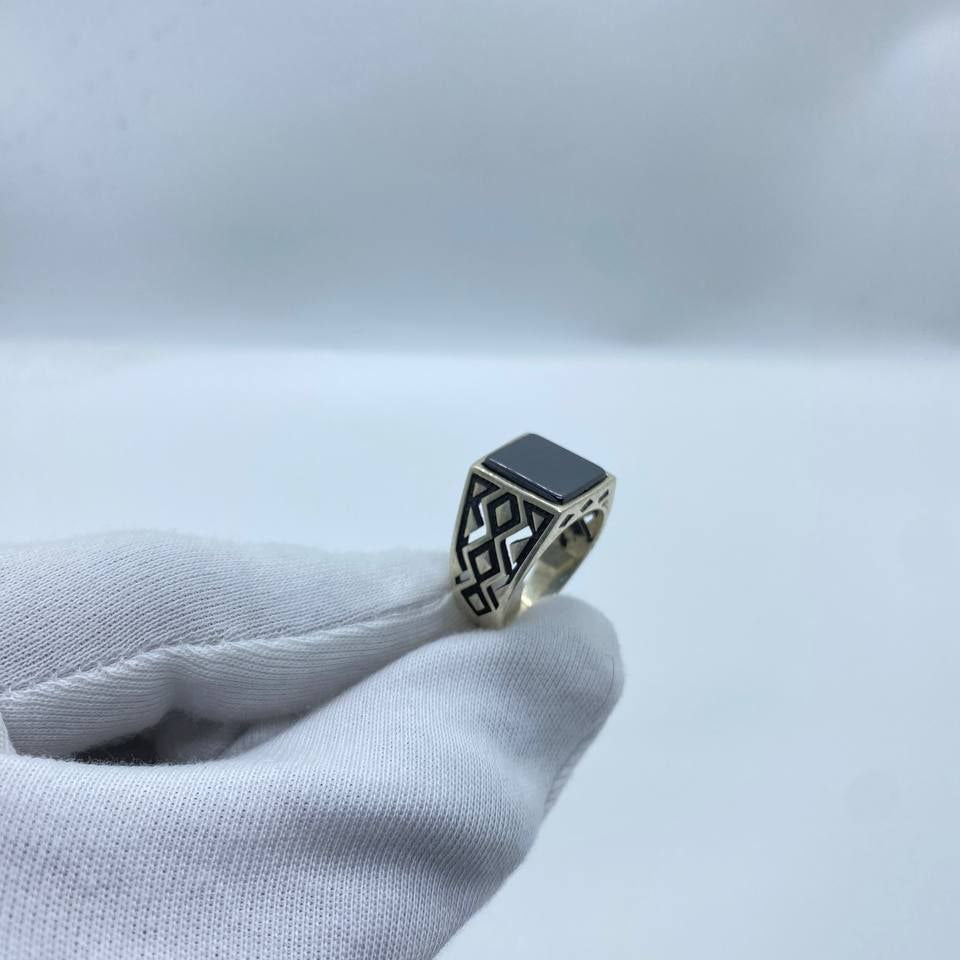 Black Square Geometric Silver Men’s Ring