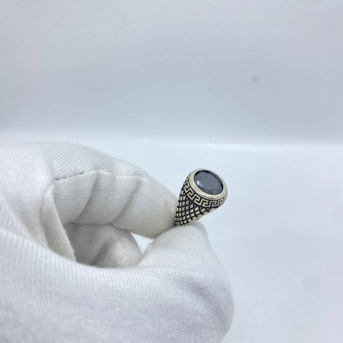 Black Stone Pattern Silver Men’s Ring
