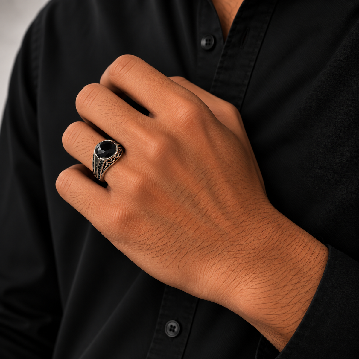 Black Stone Silver Men’s Ring