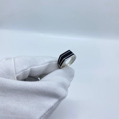 Black Triple Stripe Silver Men’s Ring