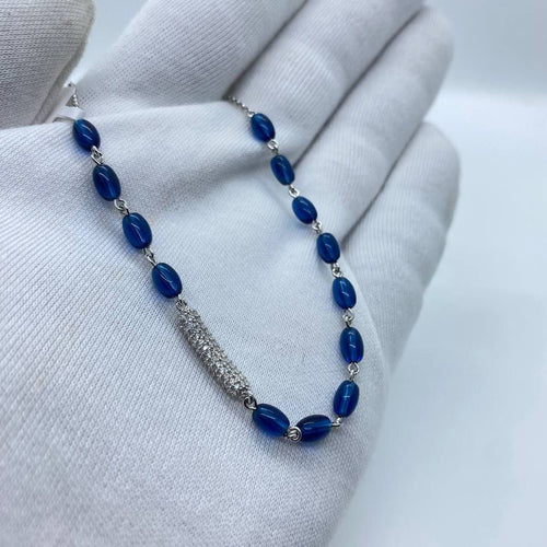 Blue Beaded Crystal Bar Bracelet