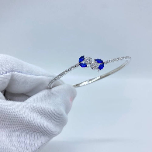 Blue Crystal Floral Silver Bangle