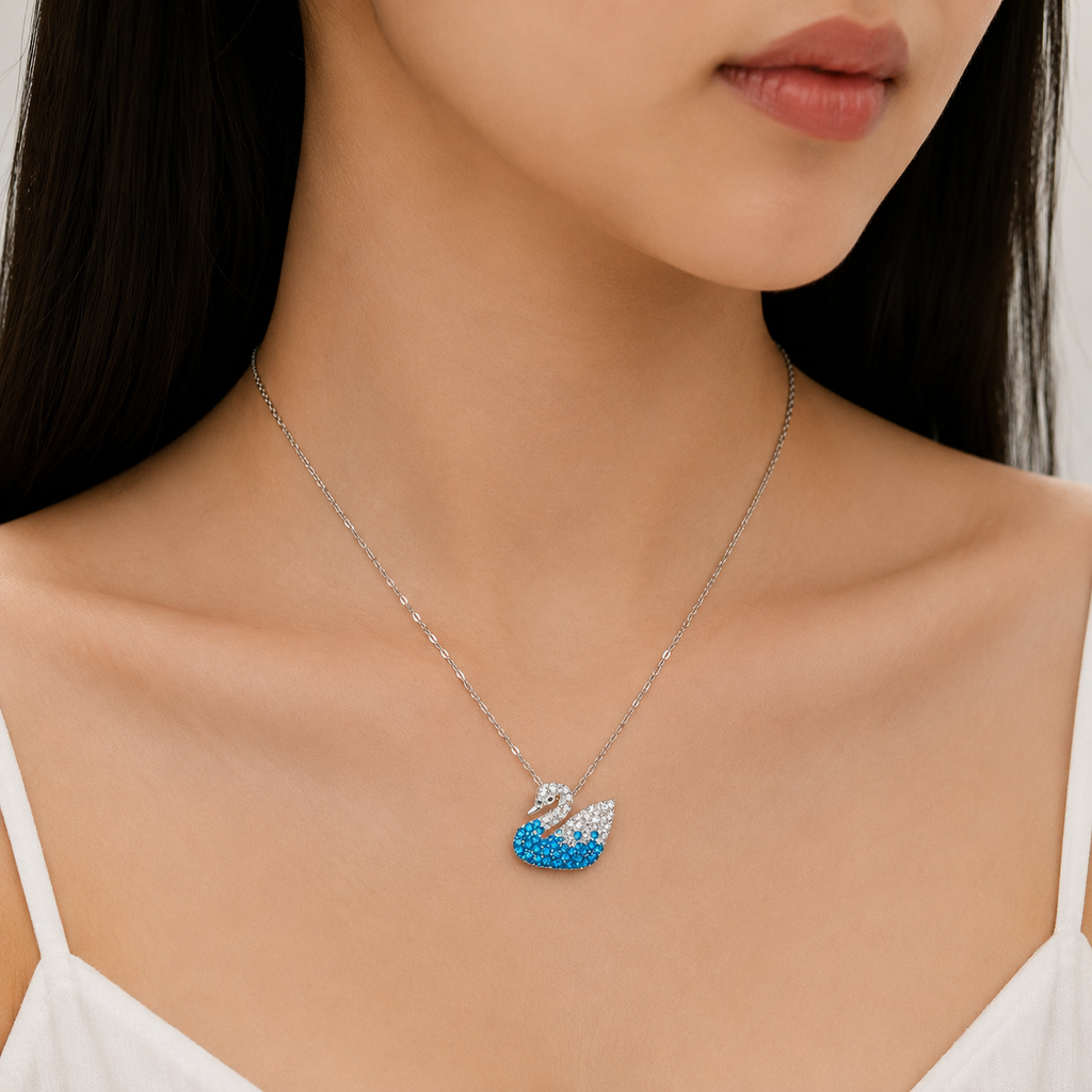 Blue Crystal Swan Necklace