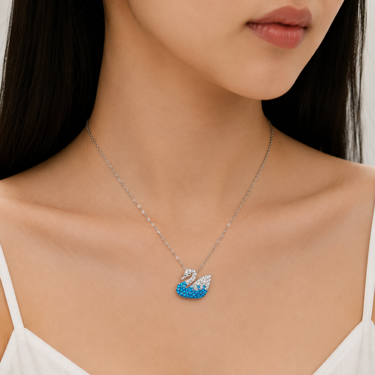 Blue Crystal Swan Necklace