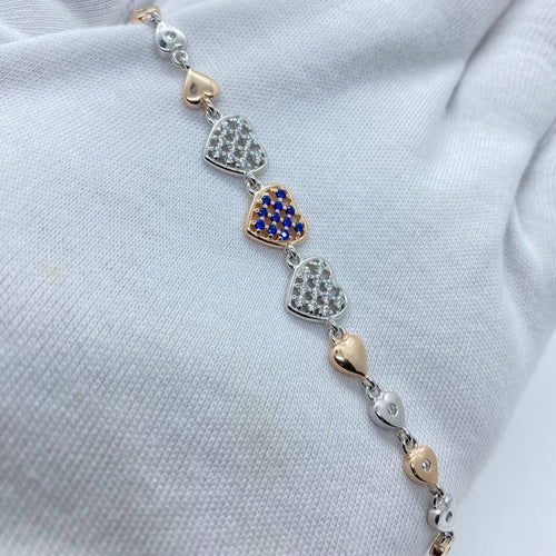 Blue Crystal Two Tone Heart Bracelet