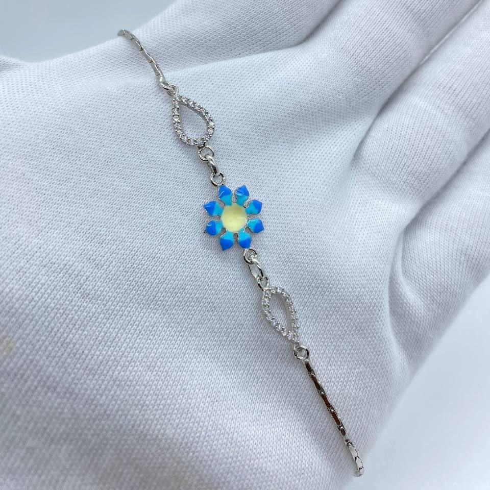 Blue Floral Silver Bracelet