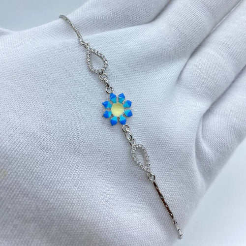 Blue Floral Silver Bracelet