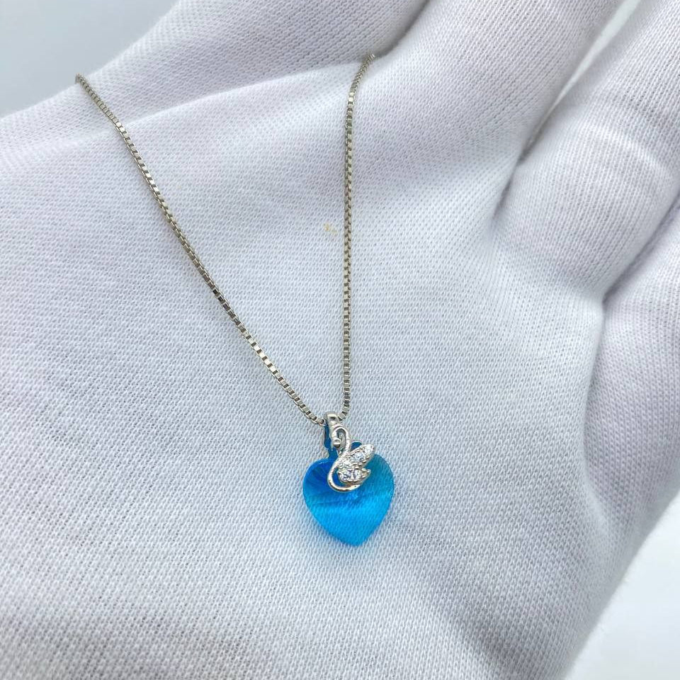 Blue Heart Swan Necklace