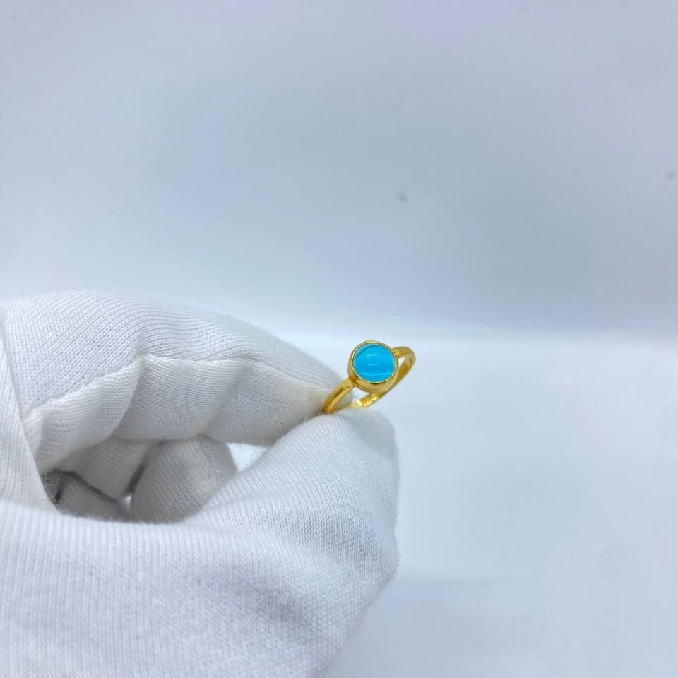 Blue Round Stone Gold Ring