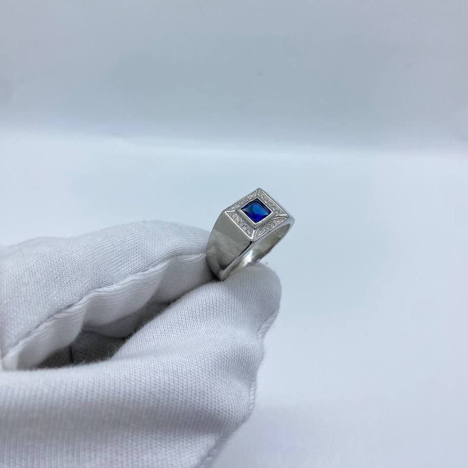 Blue Square Stone Silver Men’s Ring