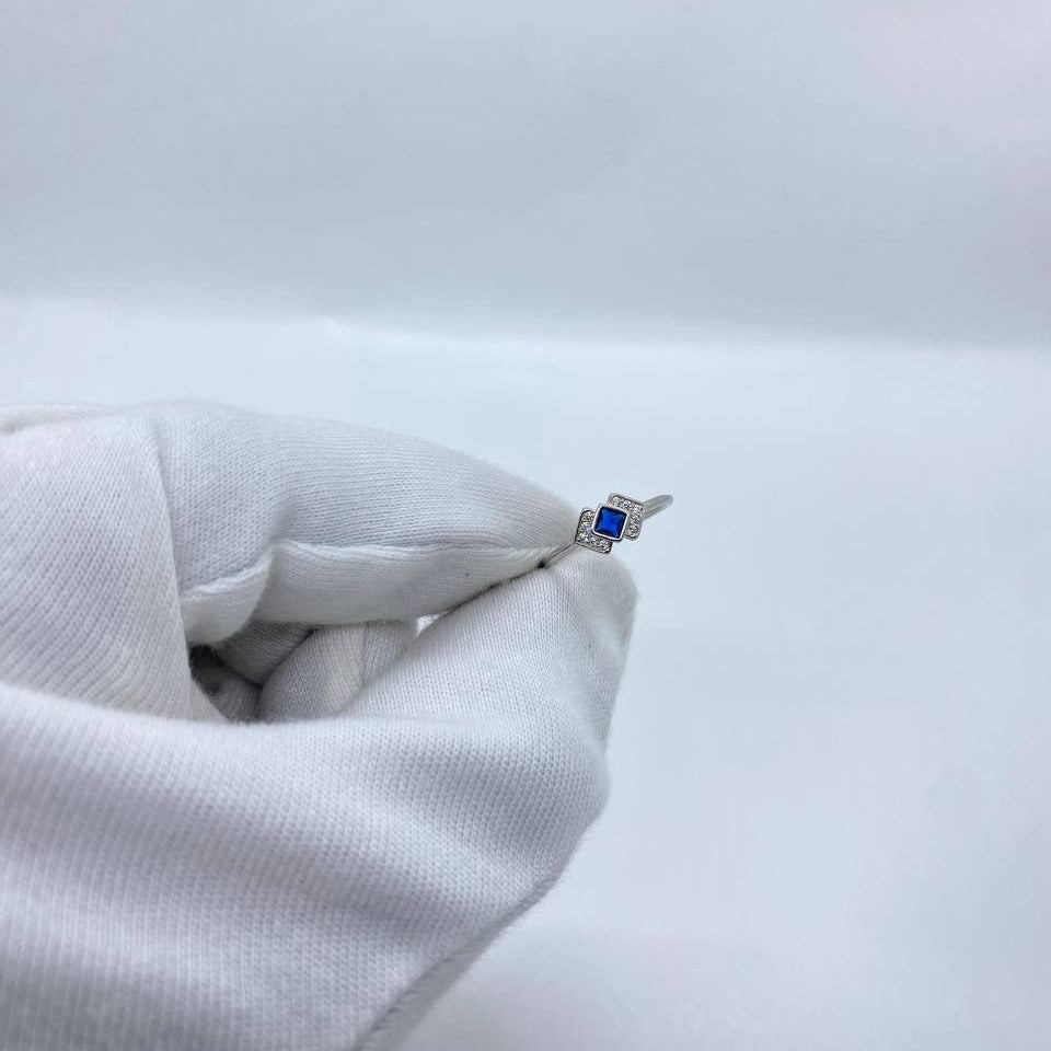 Blue Square Stone Silver Ring