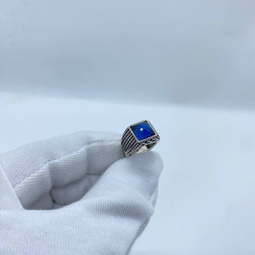 Blue Square Stone Vintage Silver Men’s Ring