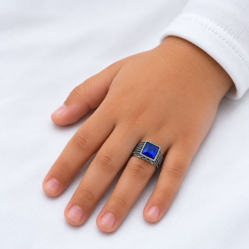 Blue Square Stone Vintage Silver Men’s Ring