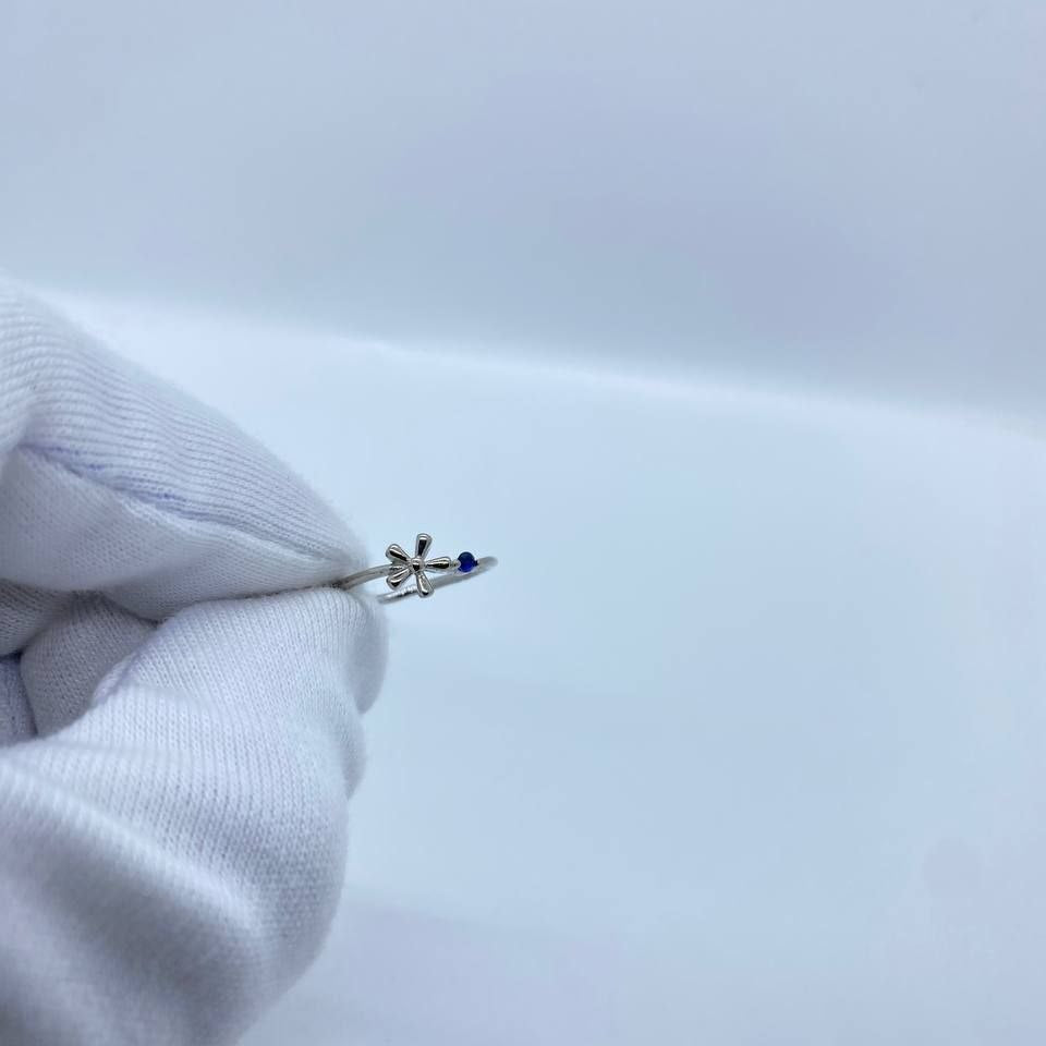 Blue Stone Flower Silver Ring
