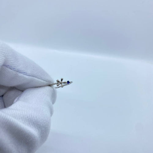 Blue Stone Flower Silver Ring