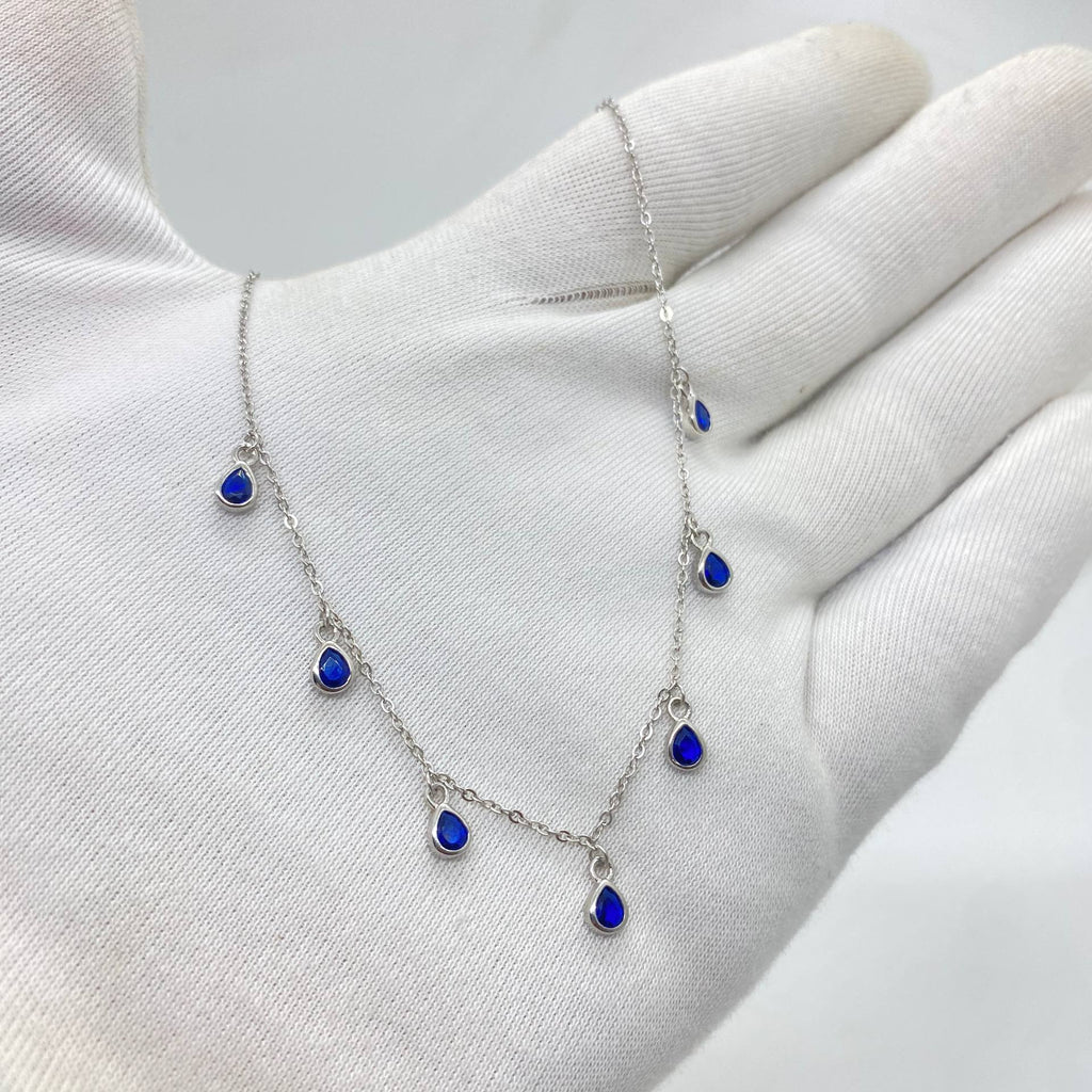 Blue Teardrop Drop Necklace