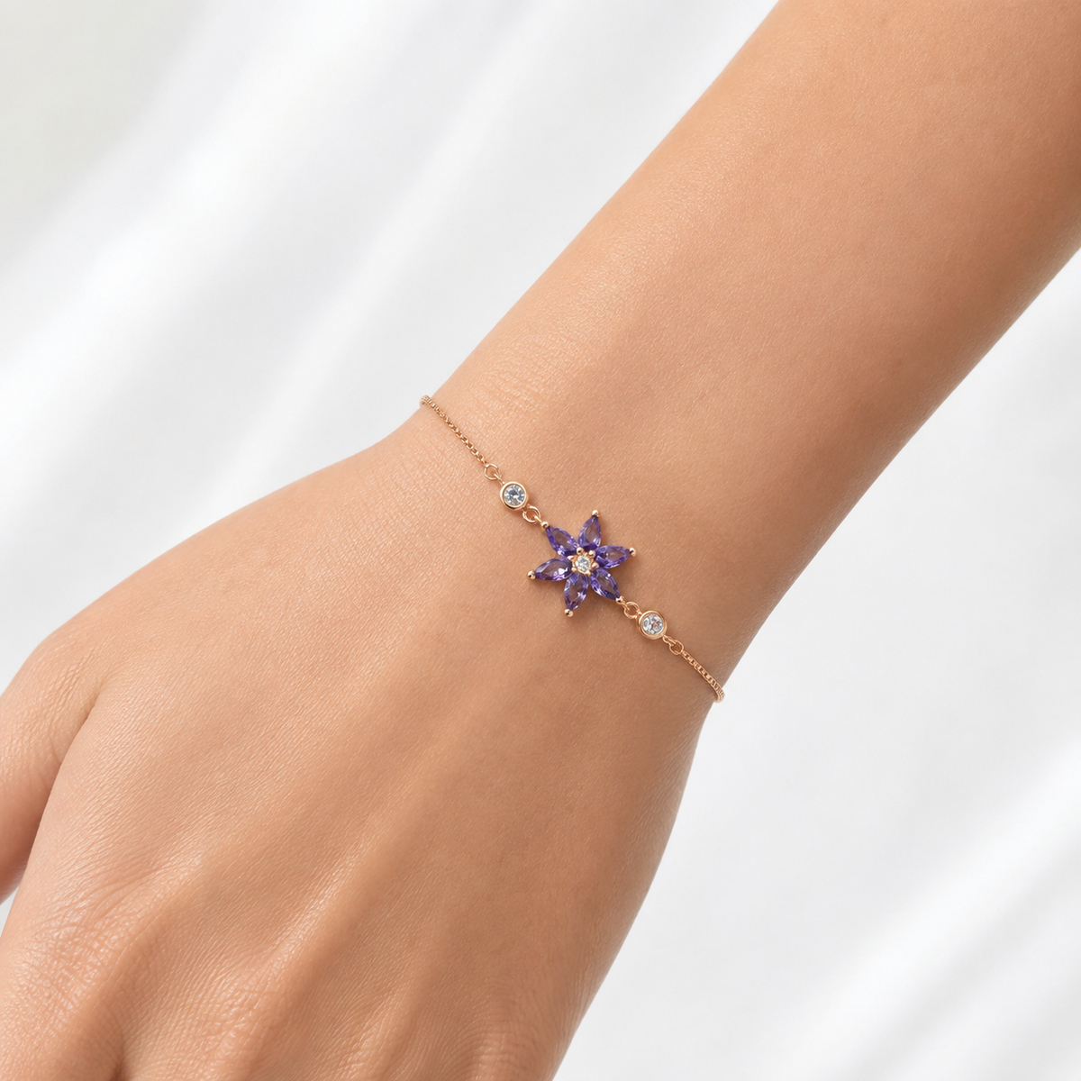 Rose-Gold Amethyst Floral Bracelet
