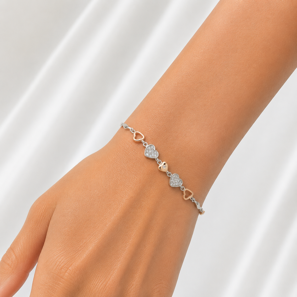 Elegant Mixed-Metal Heart Bracelet