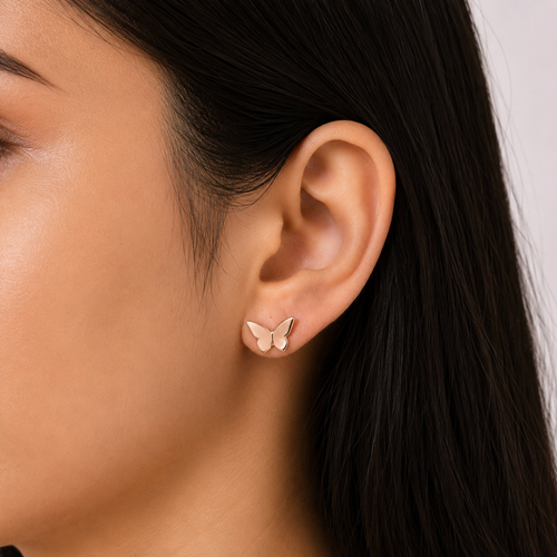 Butterfly rose silver stud