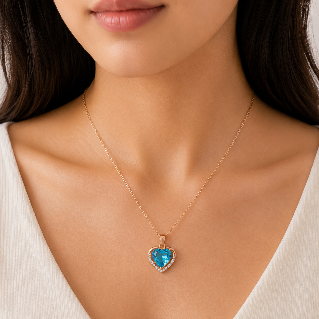 Rose-Gold Blue Heart Necklace