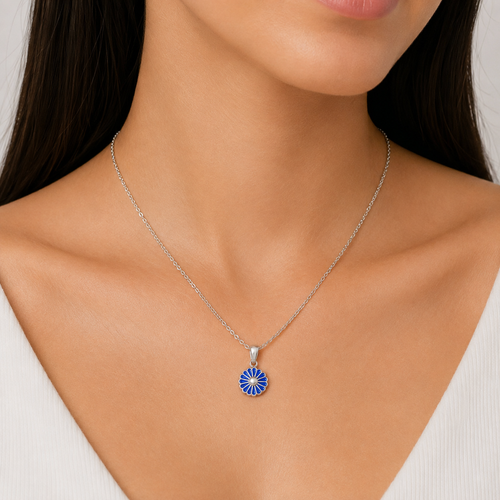 Blue Daisy Necklace on Delicate Silver Chain