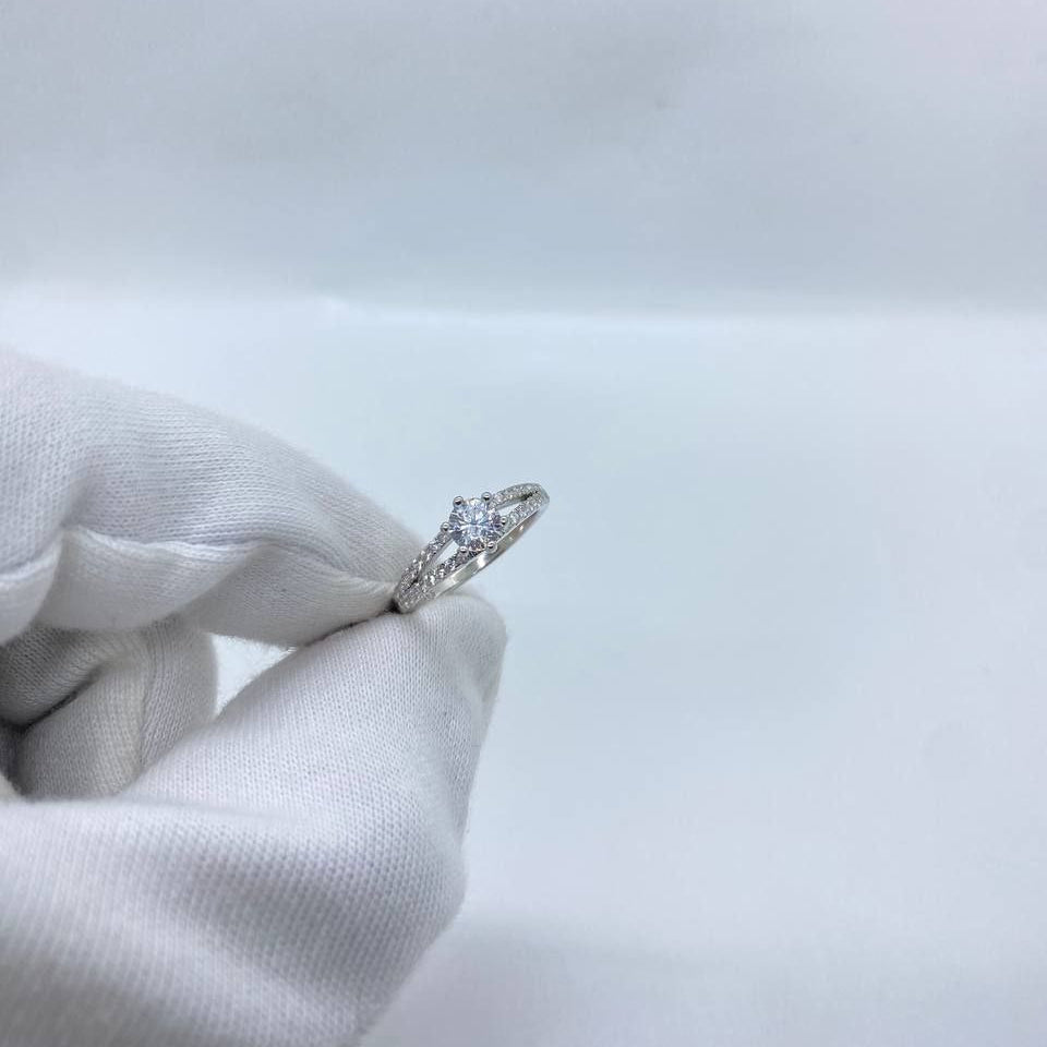 Classic Solitaire Split Band Silver Ring