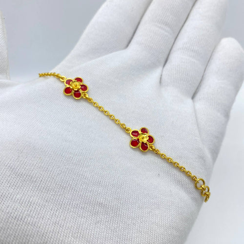 Crimson Blossom Gold Bracelet
