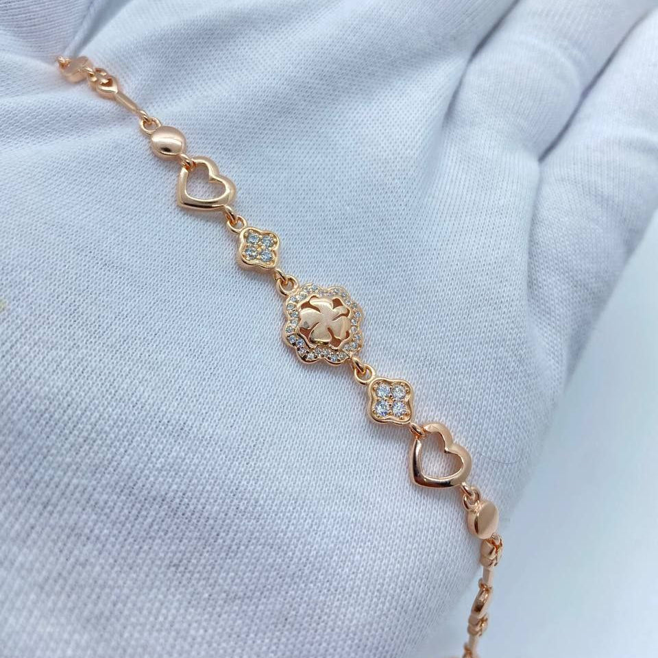 Crystal Clover Heart Rose Gold Bracelet