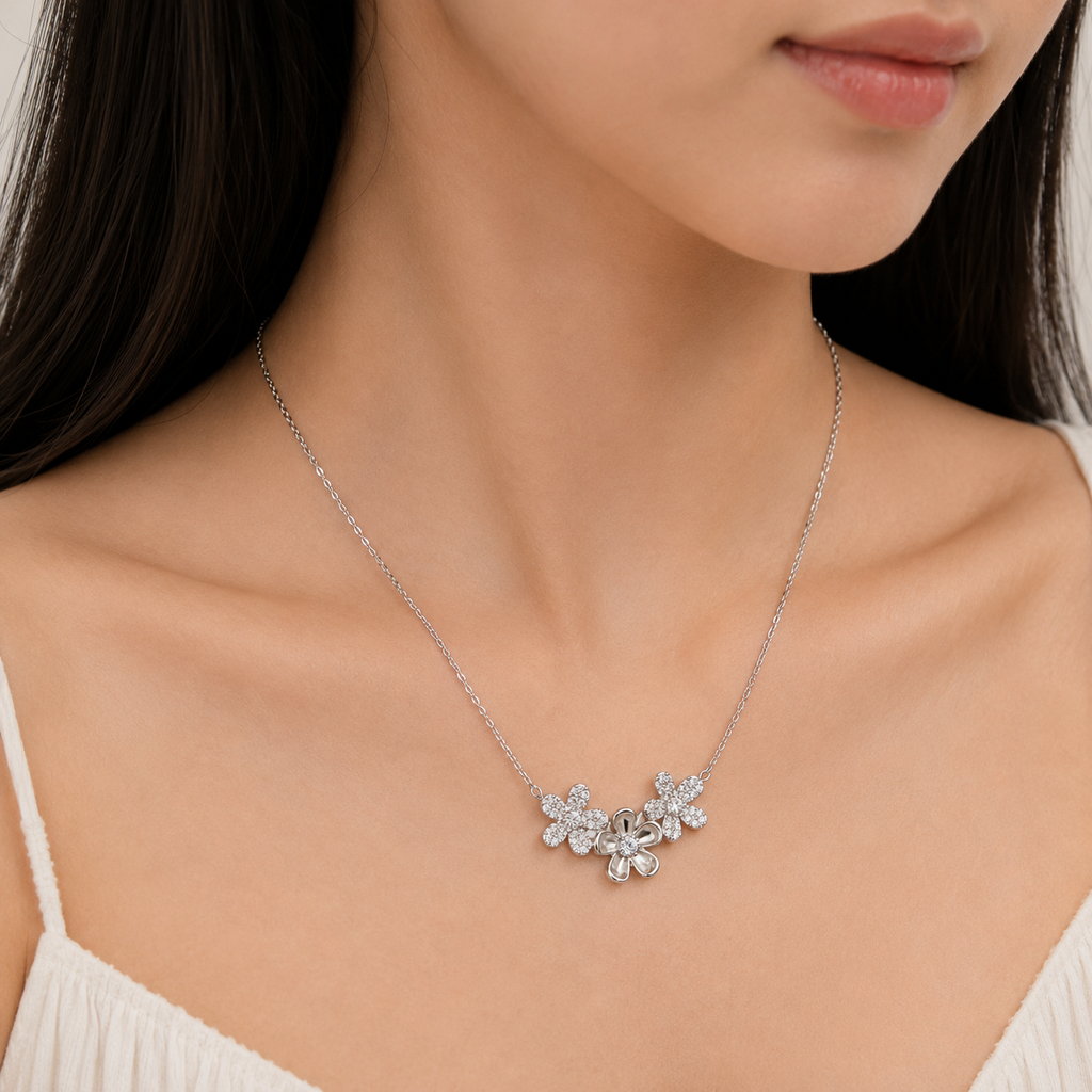 Crystal Floral Cluster Necklace
