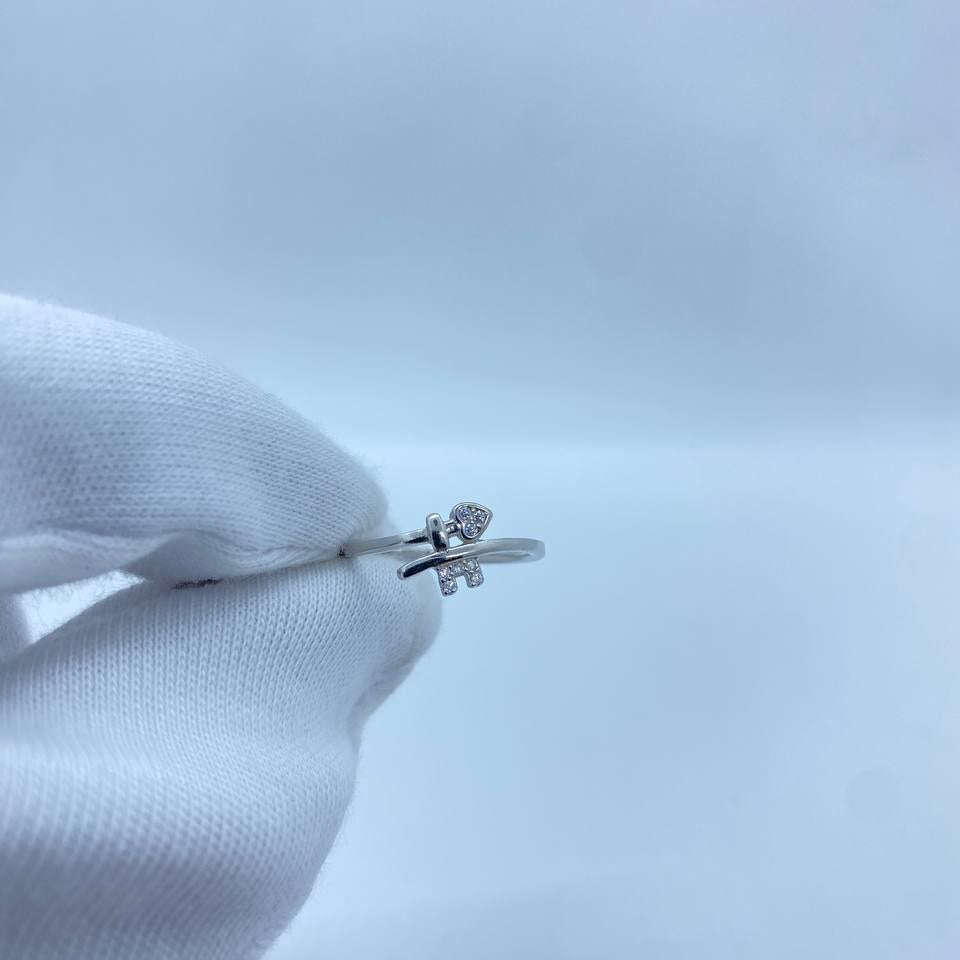 Crystal Heart Arrow Silver Ring