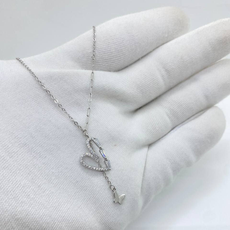 Crystal Heart & Butterfly Pendant Necklace