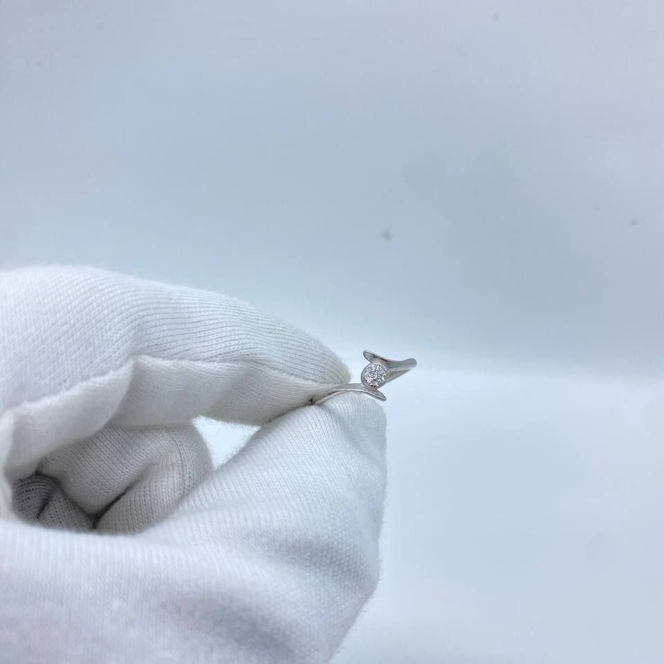 Crystal Leaf Silver Ring