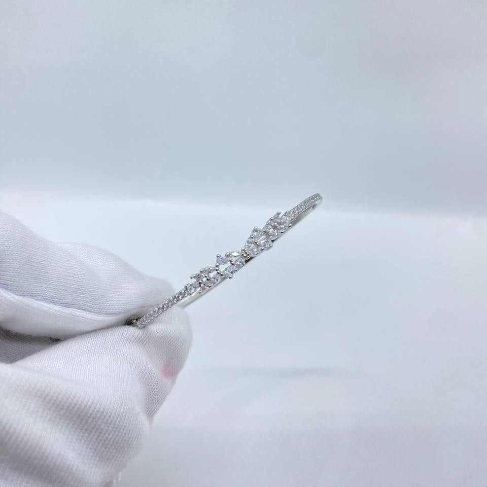 Crystal Leaf Vine Silver Bangle