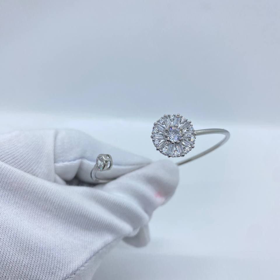 Crystal Sunburst Silver Bangle